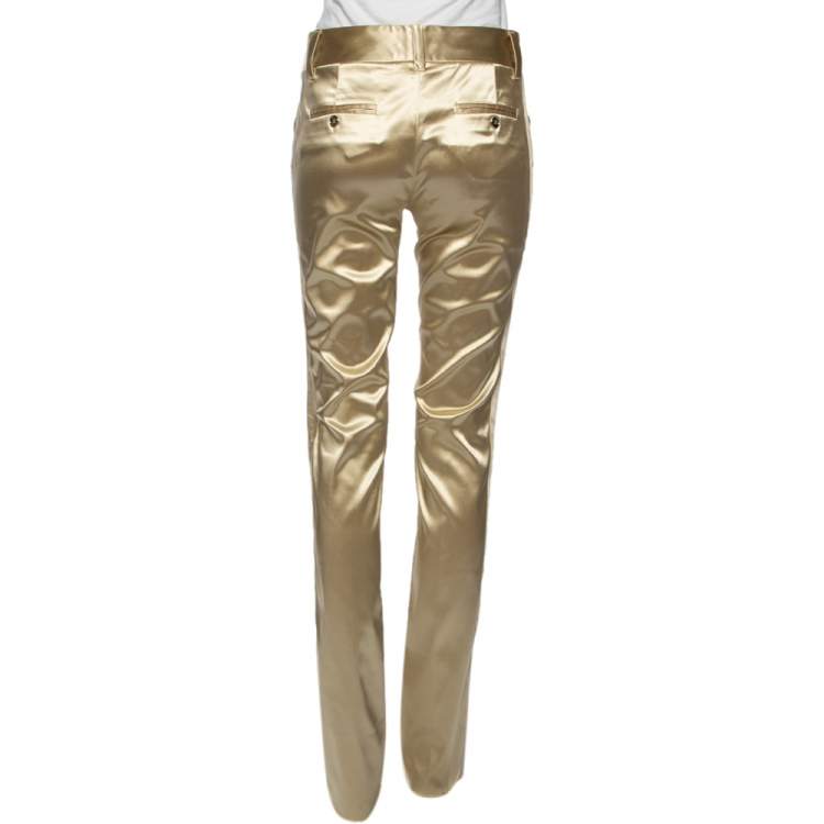 Pre Owned Dolce & Gabbana Gold Satin Contrast Trim Pants S