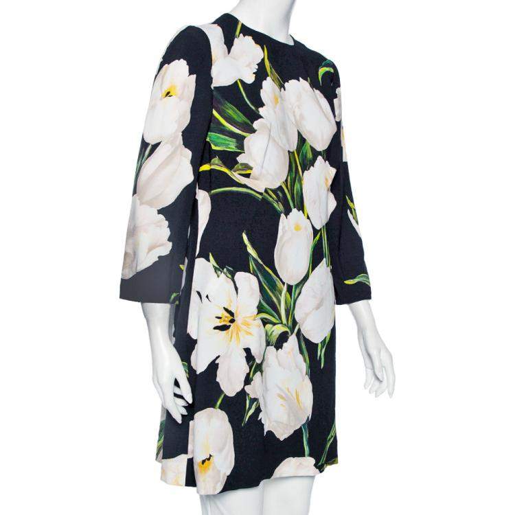 Pre Owned  Dolce & Gabbana Black Printed Crepe Bodycon Dress L