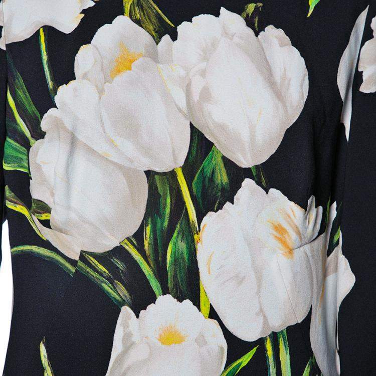 Pre Owned  Dolce & Gabbana Black Printed Crepe Bodycon Dress L