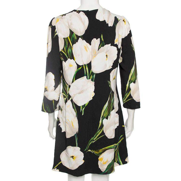 Pre Owned  Dolce & Gabbana Black Printed Crepe Bodycon Dress L