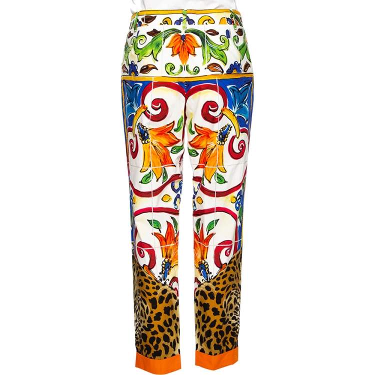Pre Owned Dolce & Gabbana Multicolored Printed Cotton Pleated Detail Pants S