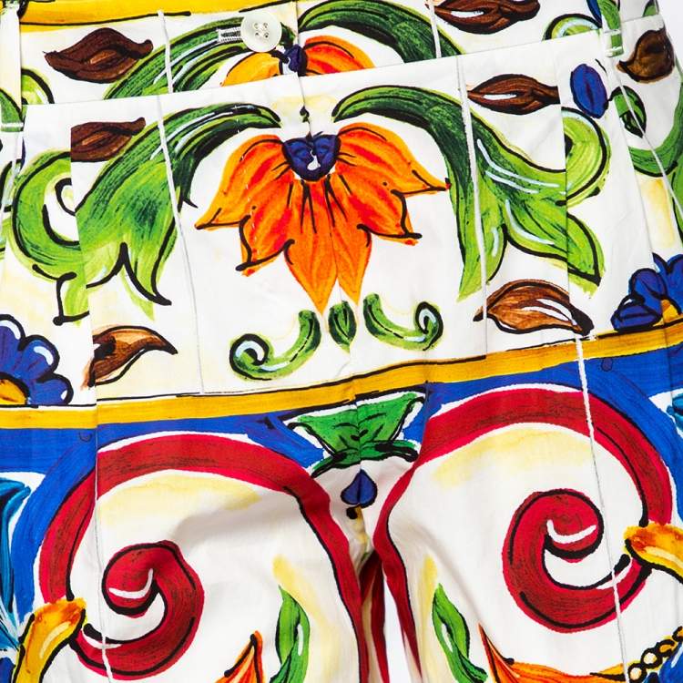 Pre Owned Dolce & Gabbana Multicolored Printed Cotton Pleated Detail Pants S