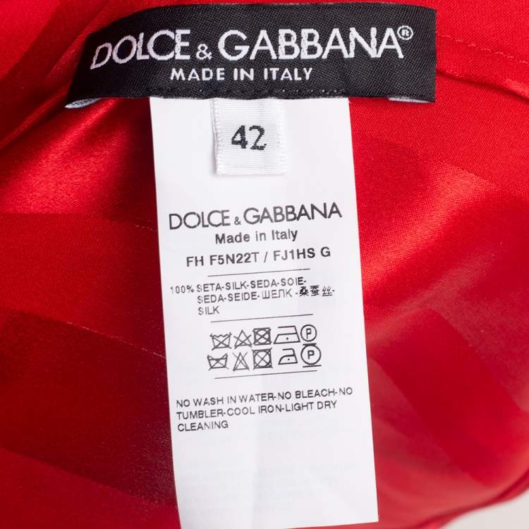 Pre Owned Dolce & Gabbana Red Striped Silk Neck Scarf Detail Button Front Shirt M