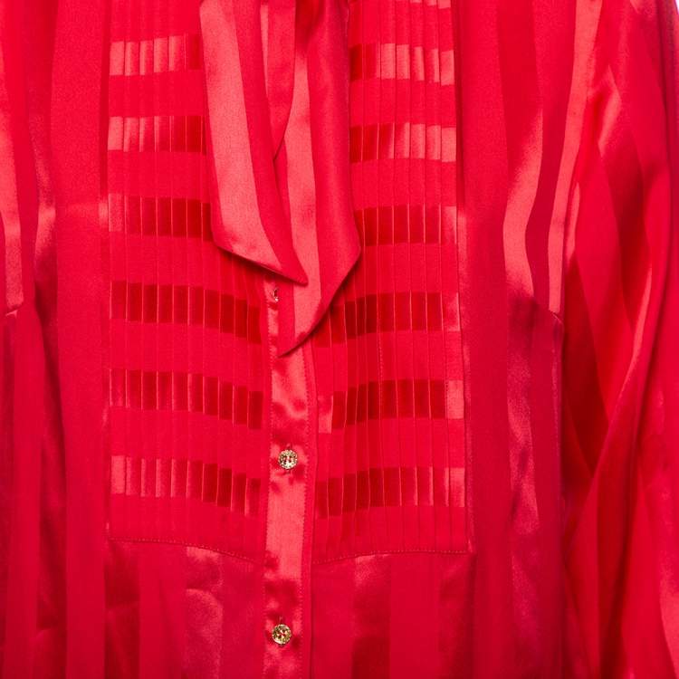 Pre Owned Dolce & Gabbana Red Striped Silk Neck Scarf Detail Button Front Shirt M