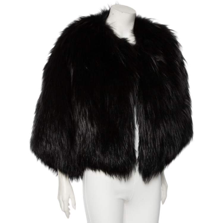 Pre Owned Dolce & Gabbana Black Fur Open Front Shrug M
