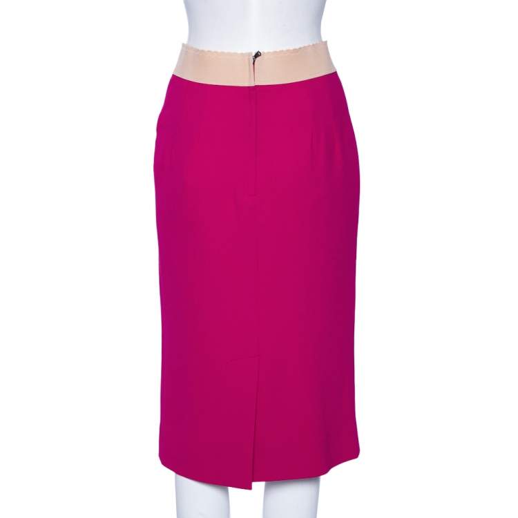 Pre Owned Dolce & Gabbana Pink Crepe Knee Length Skirt M