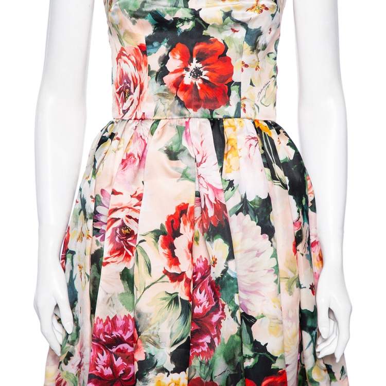 Pre Owned Dolce & Gabbana Multicolor Floral Printed Silk Sleeveless Midi Dress S