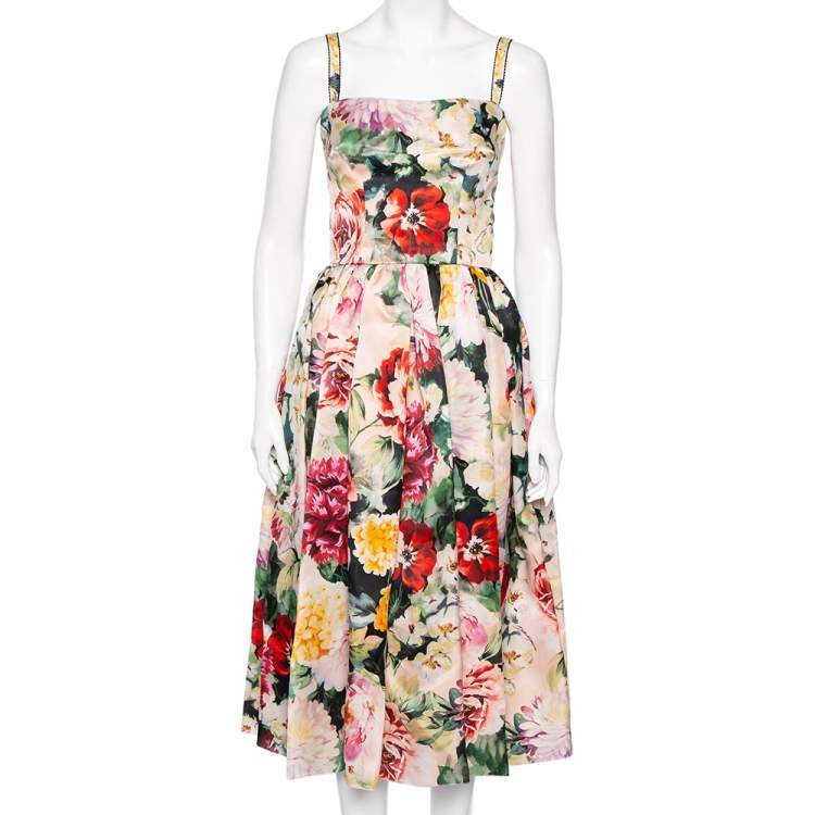Pre Owned Dolce & Gabbana Multicolor Floral Printed Silk Sleeveless Midi Dress S
