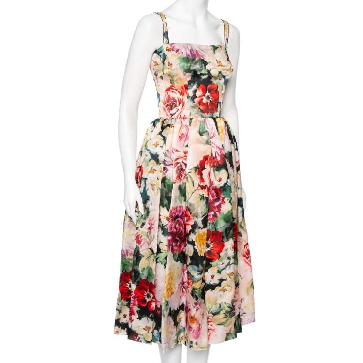 Pre Owned Dolce & Gabbana Multicolor Floral Printed Silk Sleeveless Midi Dress S