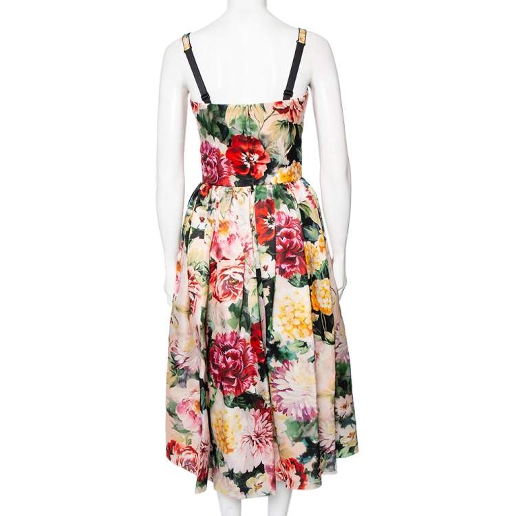 Pre Owned Dolce & Gabbana Multicolor Floral Printed Silk Sleeveless Midi Dress S