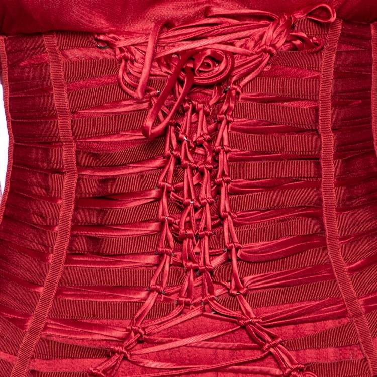 Pre Owned Dolce & Gabbana Red Silk Tulle Gathered Cocktail Dress M