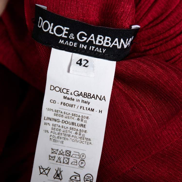 Pre Owned Dolce & Gabbana Red Silk Tulle Gathered Cocktail Dress M