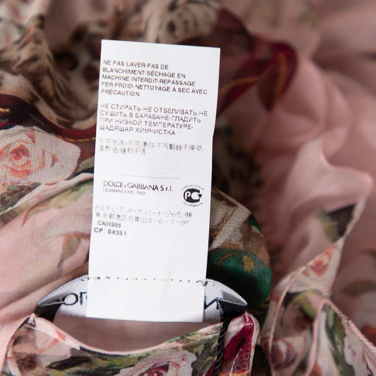 Pre Owned Dolce & Gabbana Pink Cat Print Silk Ruffle Detailed Off-Shoulder Blouse M