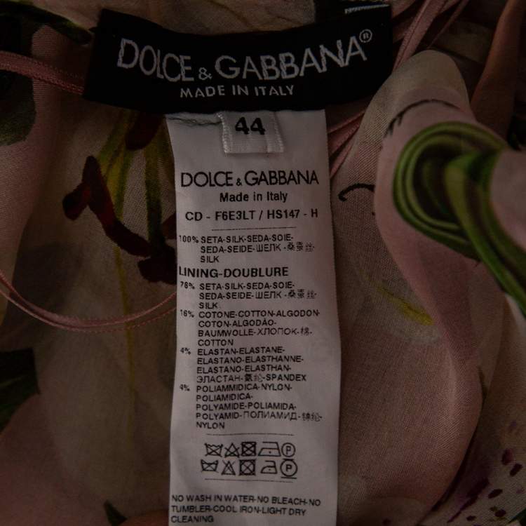 Pre Owned Dolce & Gabbana Pink Lily Printed Silk Gathered Midi Dress M