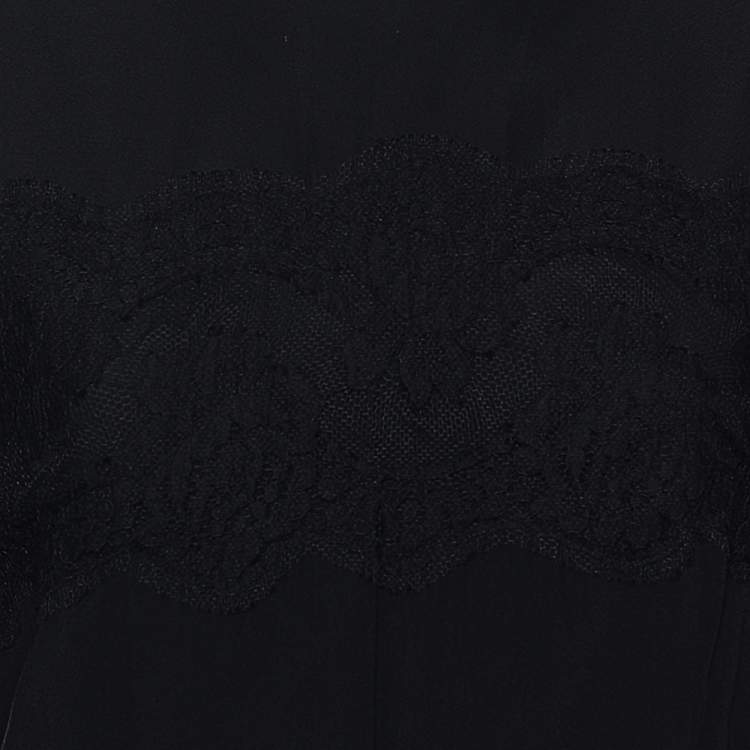 Pre Owned Dolce & Gabbana Black Silk & Lace Bell Sleeve Top L