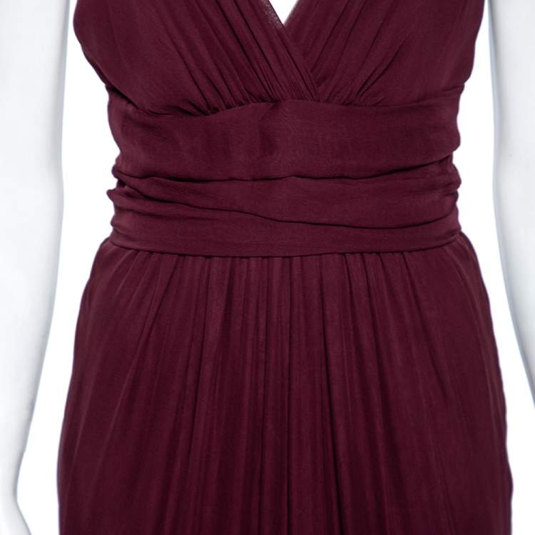 Pre Owned Dolce & Gabbana Burgundy Silk Tiered Maxi Dress M