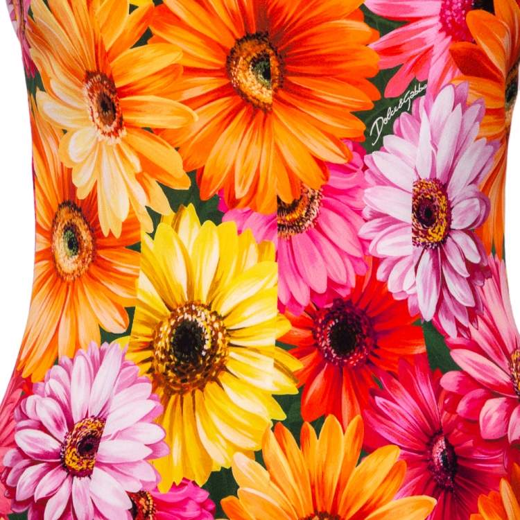 Pre Owned Dolce & Gabbana Multicolored Daisey Print Silk Midi Dress S