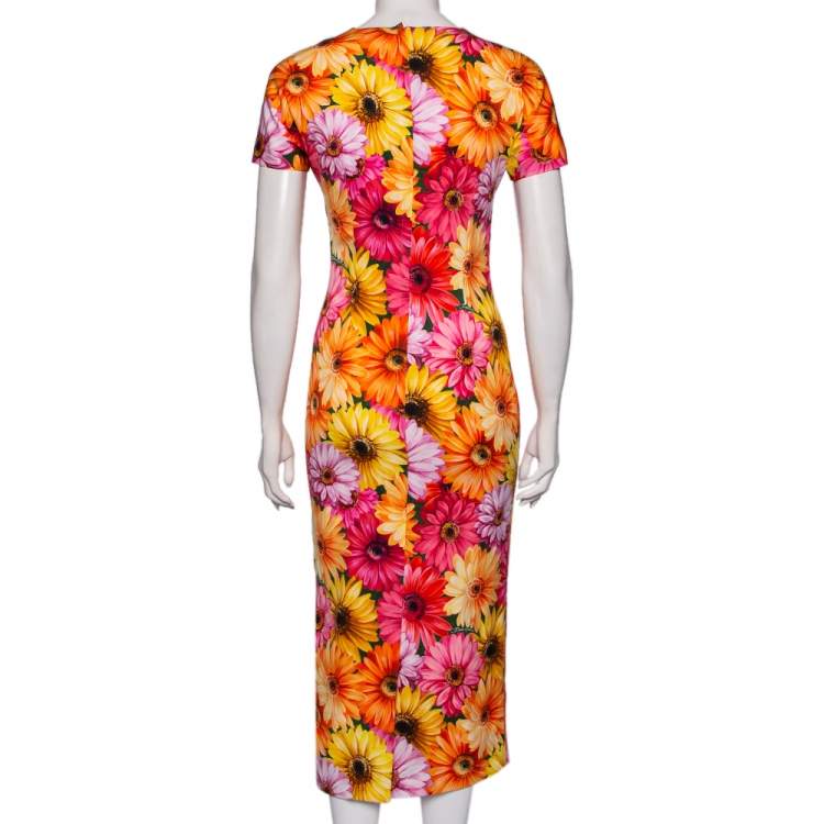 Pre Owned Dolce & Gabbana Multicolored Daisey Print Silk Midi Dress S