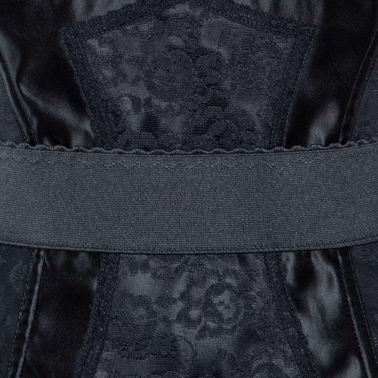 Pre Owned Dolce & Gabbana Black Satin & Lace Paneled Bustier Bodycon Dress M