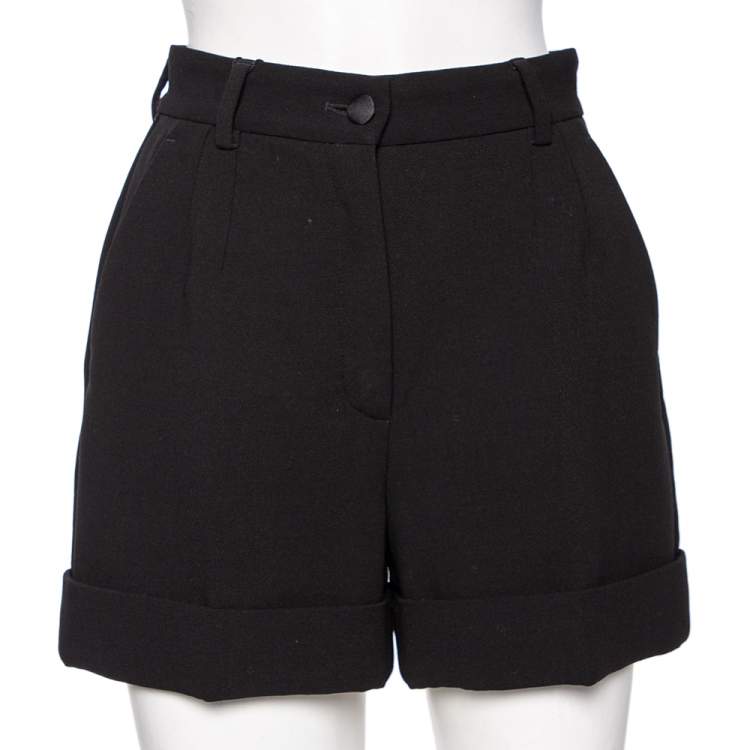 Pre Owned Dolce & Gabbana Black Wool High Waisted Shorts S