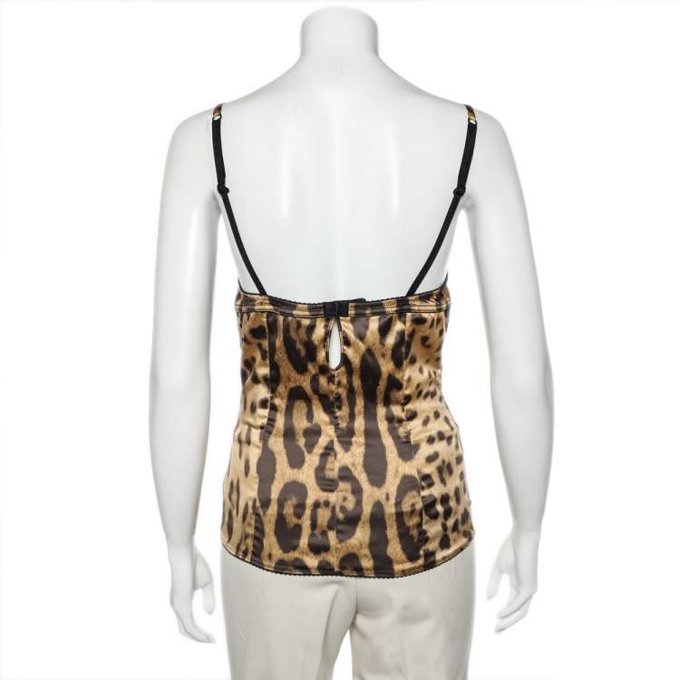Pre Owned Dolce & Gabbana Brown Animal Printed Satin & Lace Paneled Camisole M