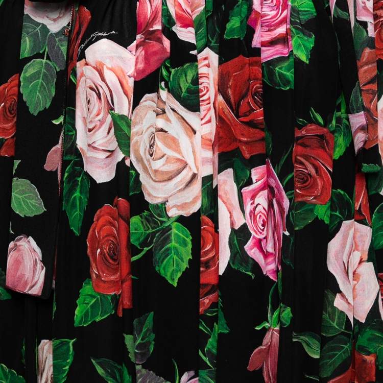 Pre Owned Dolce & Gabbana Black Floral Print Silk Off Shoulder Top L