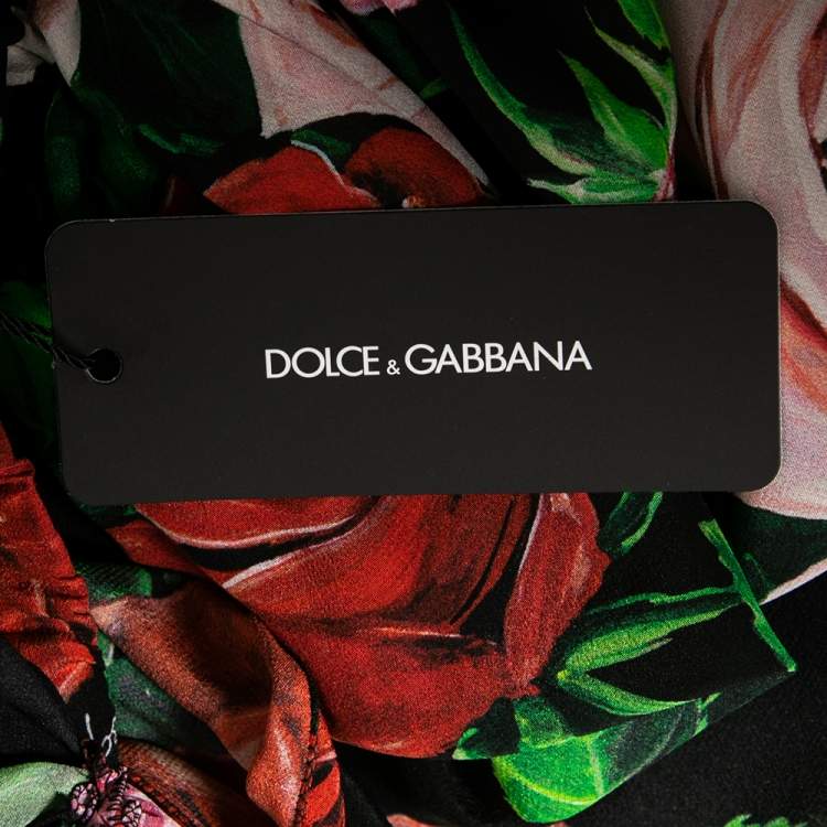 Pre Owned Dolce & Gabbana Black Floral Print Silk Off Shoulder Top L