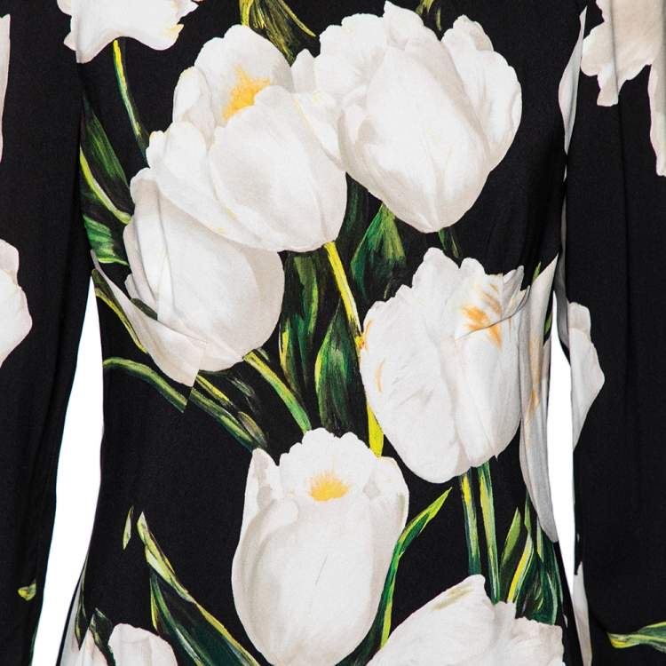 Pre Owned Dolce & Gabbana Black Printed Crepe Sheath Dress M