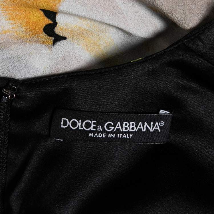 Pre Owned Dolce & Gabbana Black Printed Crepe Sheath Dress M