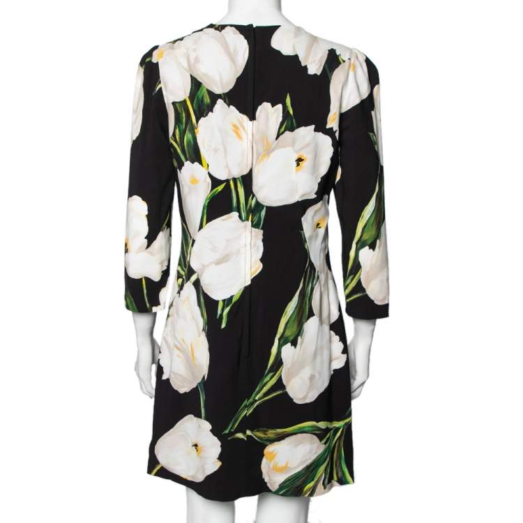 Pre Owned Dolce & Gabbana Black Printed Crepe Sheath Dress M