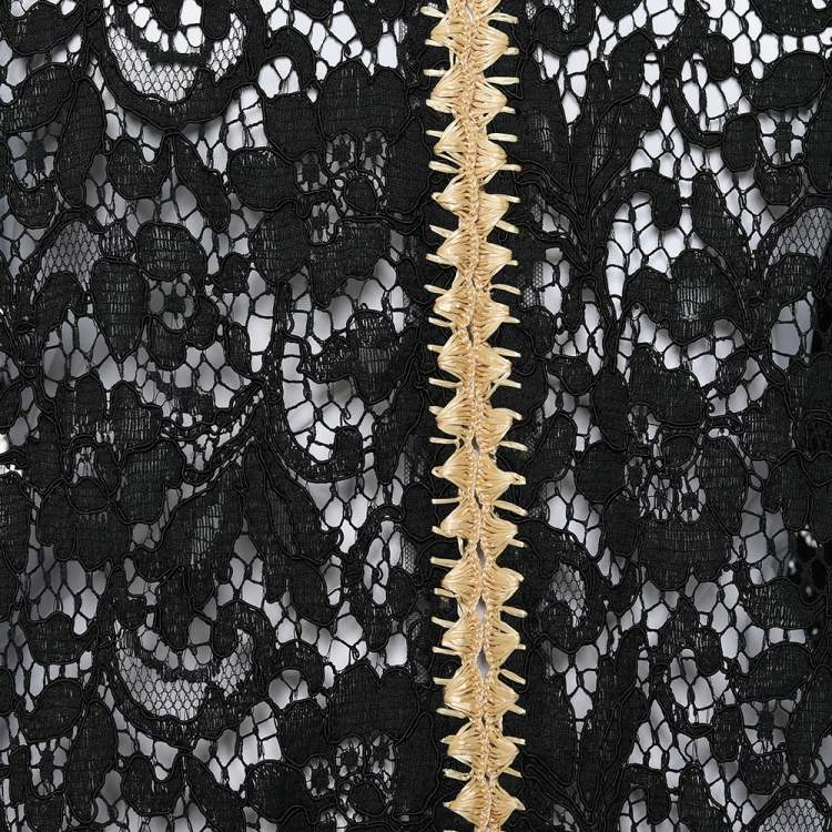 Pre Owned Dolce & Gabbana Black Lace Contrast Trim Hook Front Shrug M