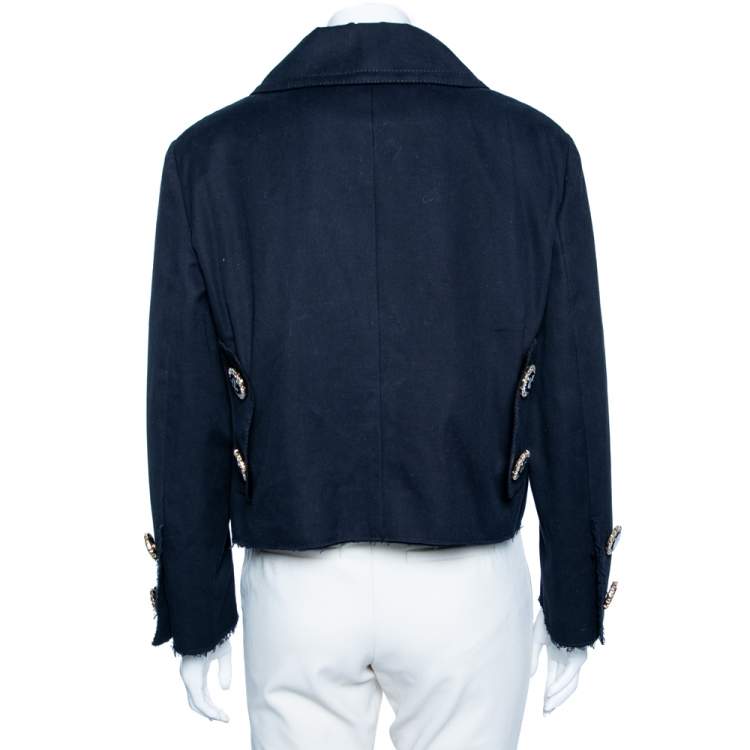 Pre Owned Dolce & Gabbana Navy Blue Cotton Double Breasted Cropped Jacket L