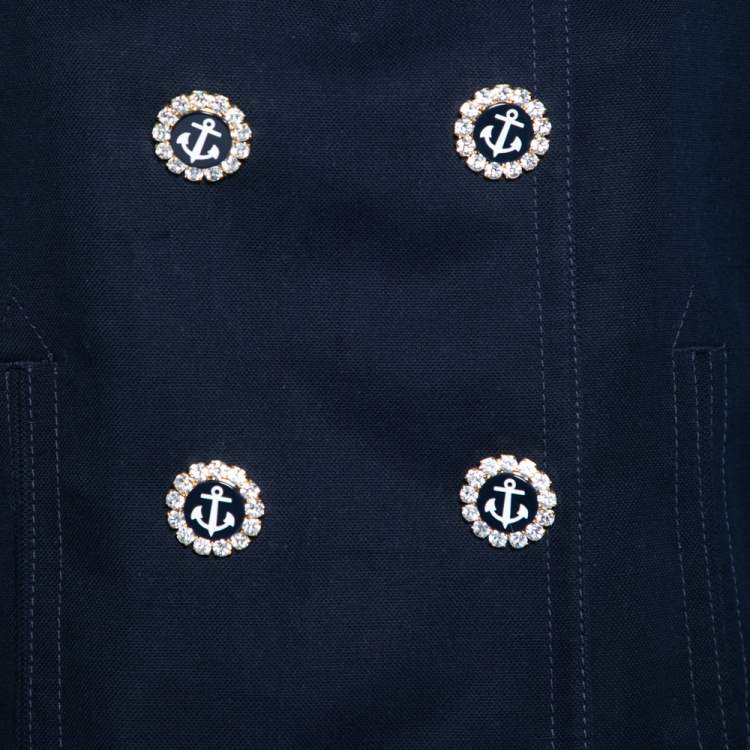 Pre Owned Dolce & Gabbana Navy Blue Cotton Double Breasted Cropped Jacket L