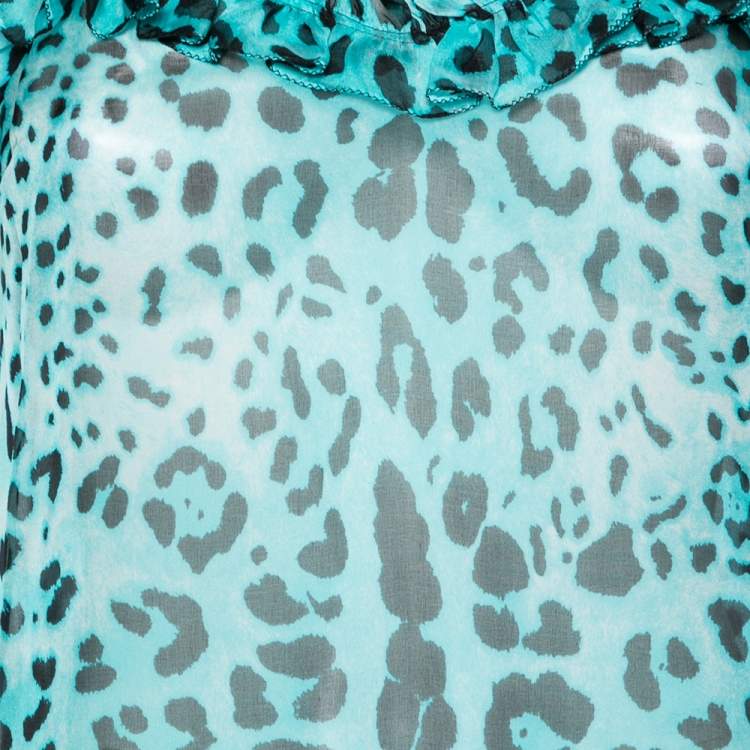 Pre Owned Dolce & Gabbana  Blue Animal Printed Silk Ruffle Detail Sleeveless Top S