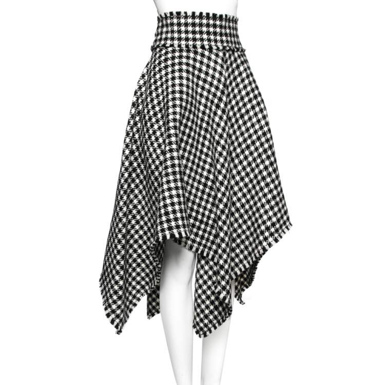 Pre Owned Dolce & Gabbana Monochrome Houndstooth Wool Asymmetric Skirt M 