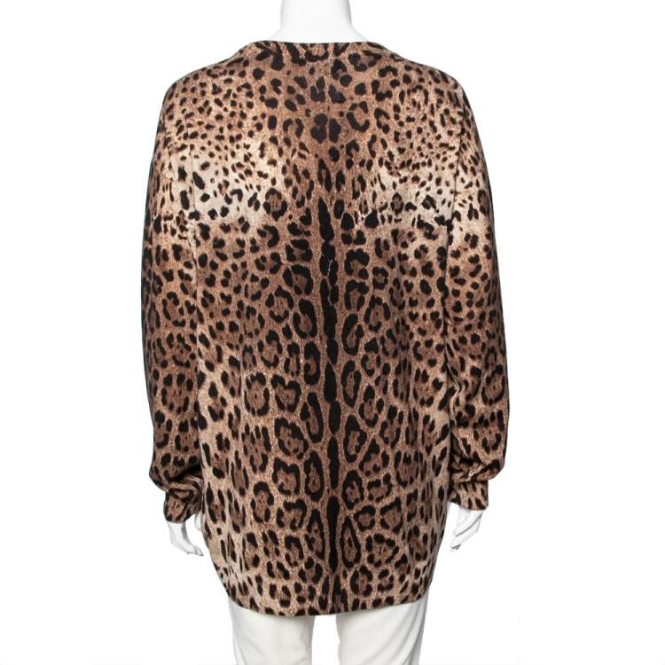 Pre Owned Dolce & Gabbana Brown Leopard Print Cashmere Button Front Cardigan M