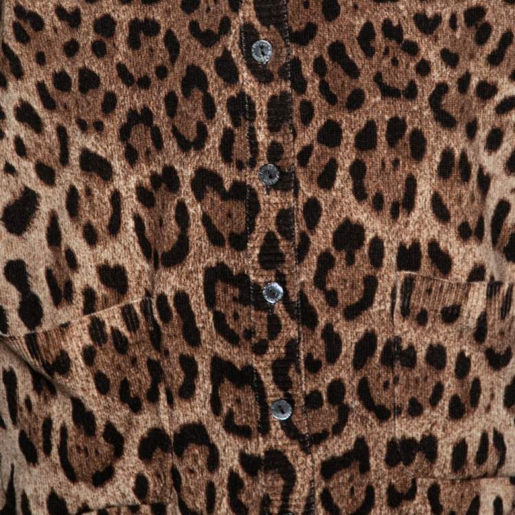 Pre Owned Dolce & Gabbana Brown Leopard Print Cashmere Button Front Cardigan M