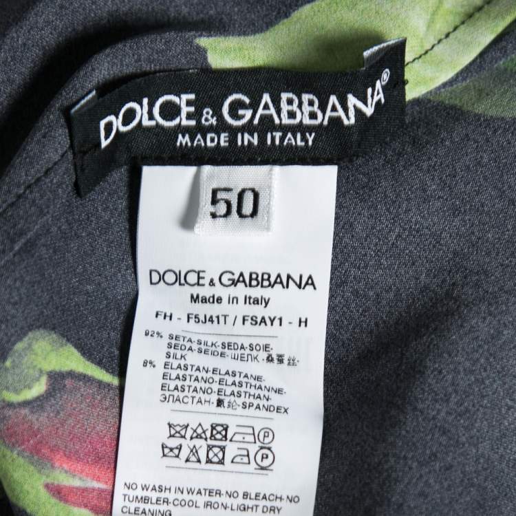 Pre Owned Dolce & Gabbana Black Rose Printed Silk Button Front Shirt XL