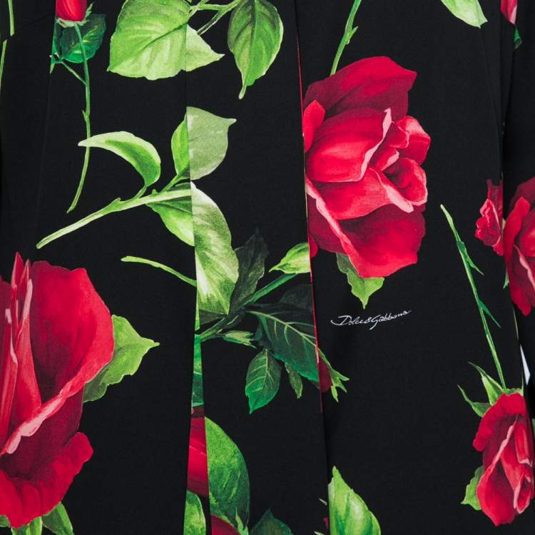 Pre Owned Dolce & Gabbana Black Rose Printed Silk Button Front Shirt XL