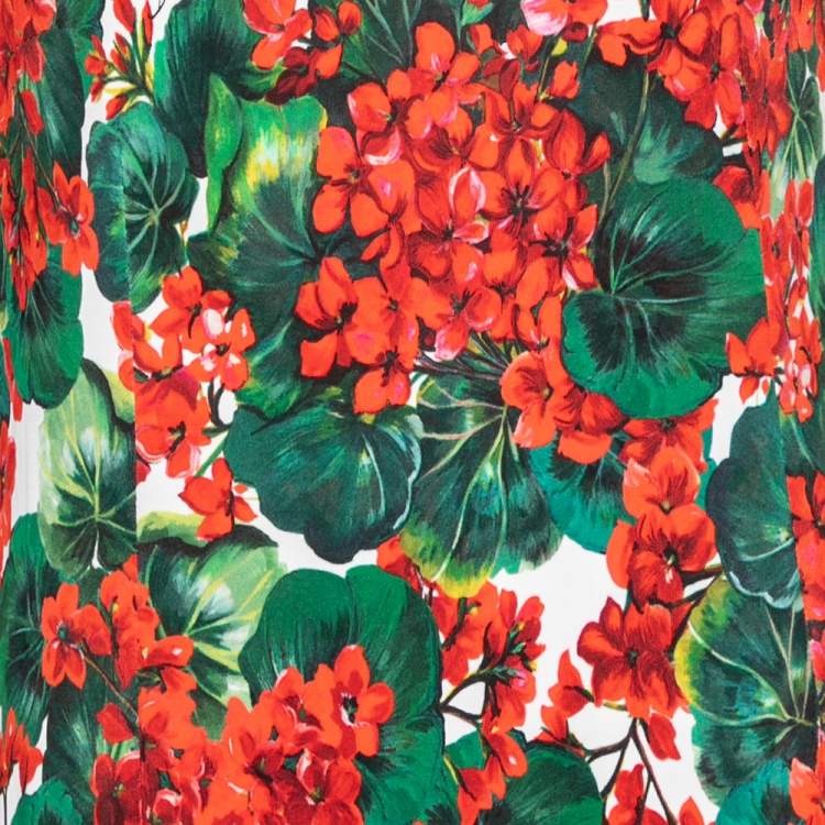 Pre Owned Dolce & Gabbana Red & Green Floral Printed Jersey Maxi Dress XL
