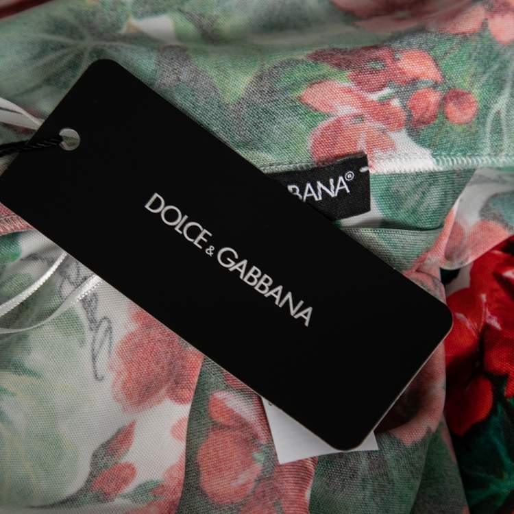 Pre Owned Dolce & Gabbana Red & Green Floral Printed Jersey Maxi Dress XL