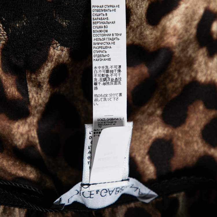 Pre Owned Dolce & Gabbana Black and Brown Leopard Print Silk Lace Trim Top XL