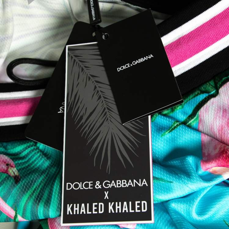 Pre Owned Dolce & Gabbana Blue Flamingo Printed Jersey Shorts XL