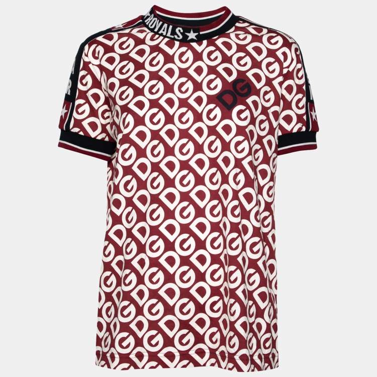 Pre Owned Dolce & Gabbana Red DG Mania Print Cotton Jersey T Shirt L