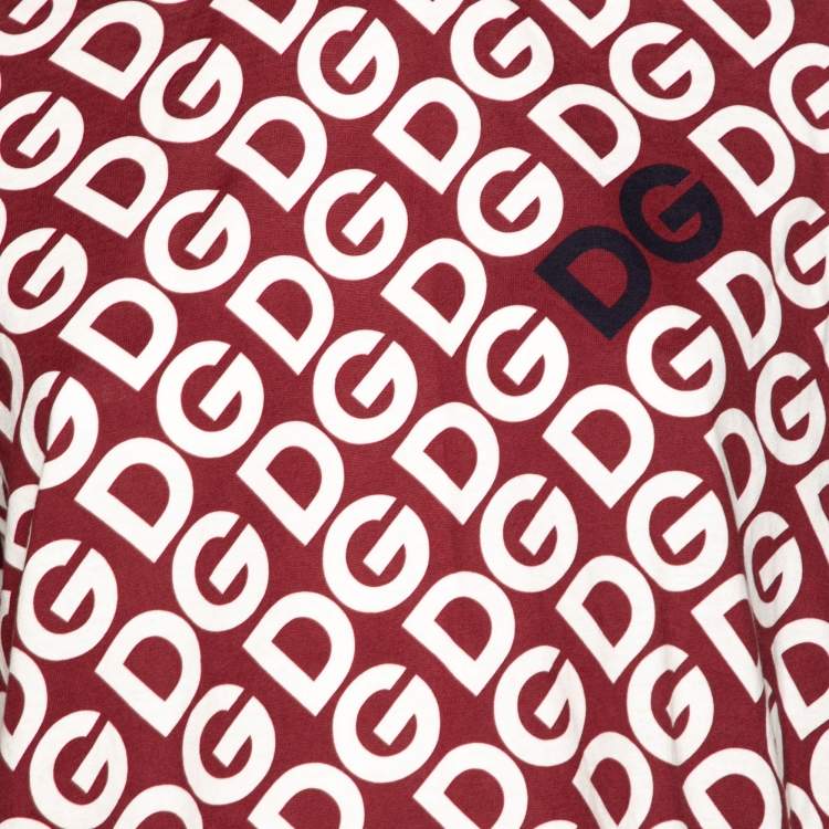 Pre Owned Dolce & Gabbana Red DG Mania Print Cotton Jersey T Shirt L