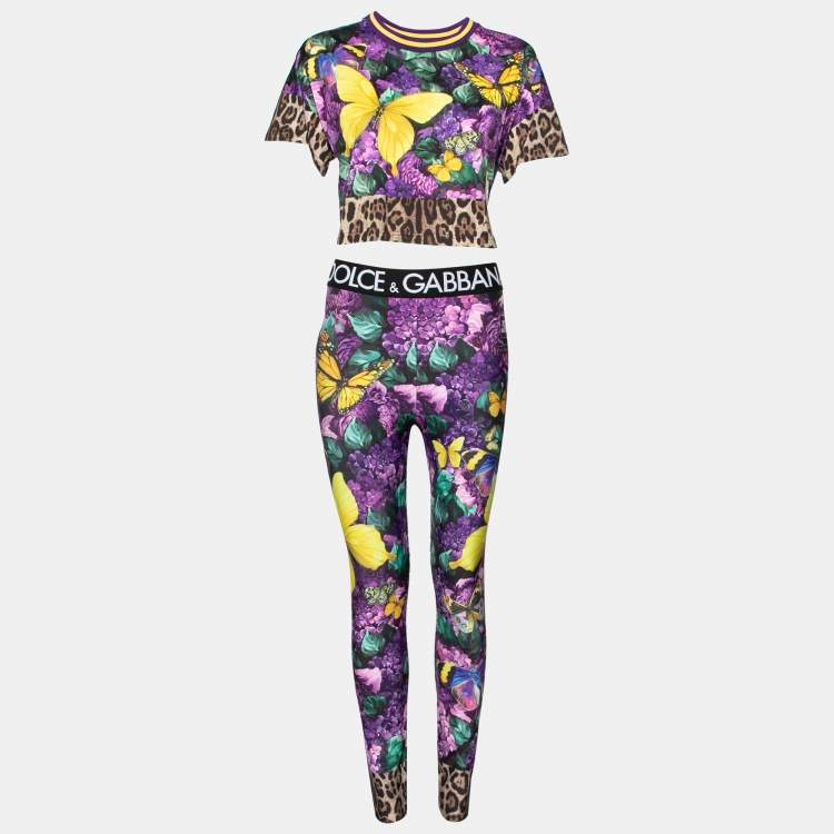 Pre Owned Dolce & Gabbana x Khaled Khaled Multicolor Jersey Crop Top Leggings Set M