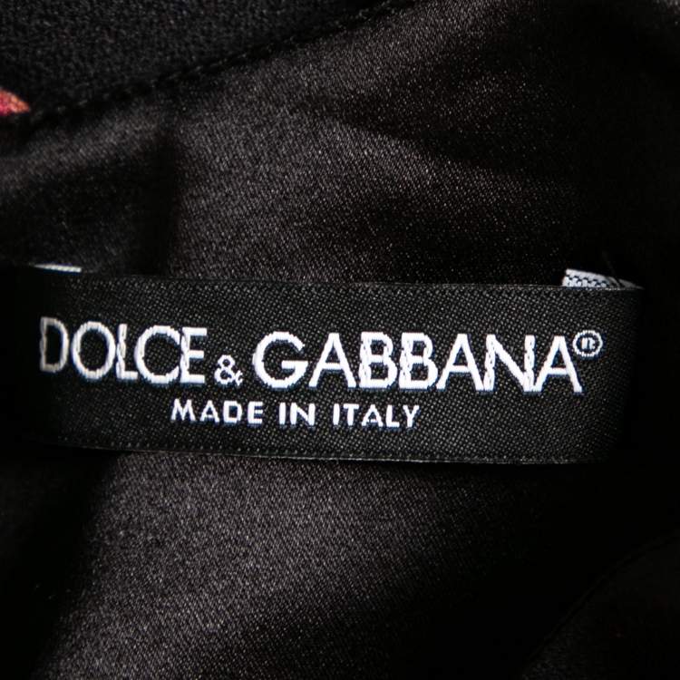 Pre Owned Dolce & Gabbana Black Tulip Printed Crepe Short Shift Dress L