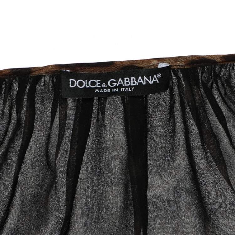 Pre Owned Dolce & Gabbana Brown Leopard Printed Silk Pleated Puffed Sleeve Dress L