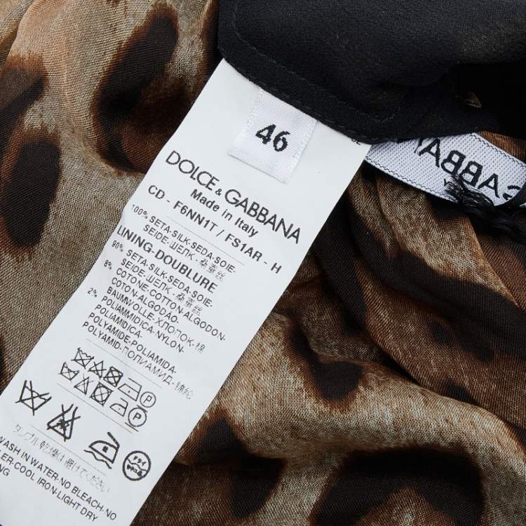 Pre Owned Dolce & Gabbana Brown Leopard Printed Silk Pleated Puffed Sleeve Dress L