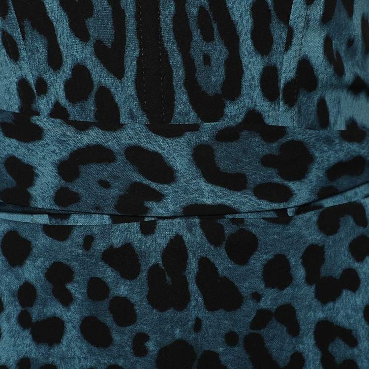 Pre Owned Dolce & Gabbana Blue and Black Leopard Print Strapless Belted Maxi Dress L